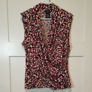 Colorful Geometric Women's Sleeveless Flowy Wrap Top Blouse XXL 20